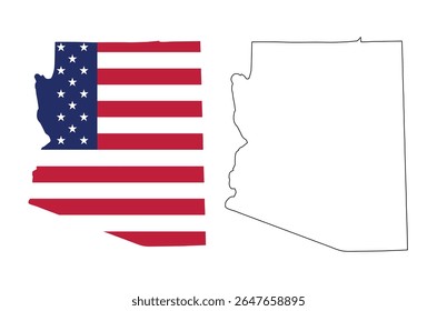 Arizona state map with USA flat design and black outline. Patriotic and educational vector perfect for presentation, learning, or design projects.