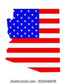 Arizona state map vector silhouette illustration. United States of America flag over Arizona map. USA, American national symbol of pride and patriotism. Vote election campaign banner.