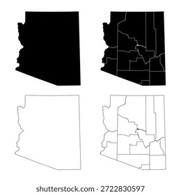 Conjunto de mapas de contorno de estado de Arizona y relleno sólido.