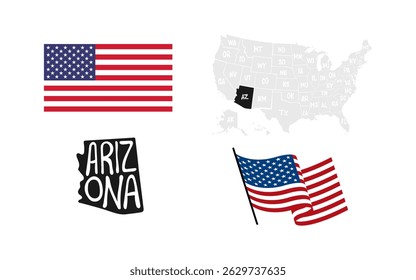 Arizona State. USA flag. Map of the USA