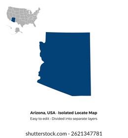 Arizona State USA, Locate Isolated Map Shilloutte
