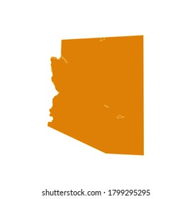Arizona state USA outline map vector illustration with border line. Yellow and orange color. Isolated on white background 
