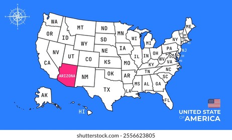 Arizona State, USA, vector map isolated on United states map.