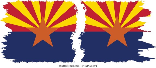Arizona and Arizona states grunge brush flags connection, vector