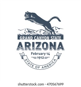 Arizona, stylized emblem of the state of America, Puma, blue color