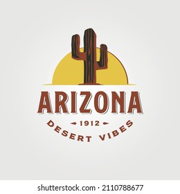 arizona sunset and cactus logo vintage typography vector symbol illustration design