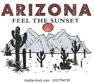 Arizona sunset with cactus vector design artwork for fashion and others. cactus desert design. 