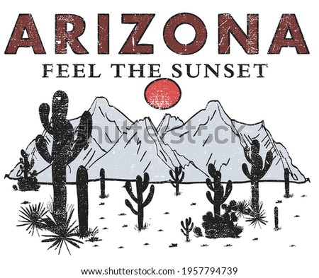 Arizona sunset with cactus vector design artwork for fashion and others. cactus desert design. 