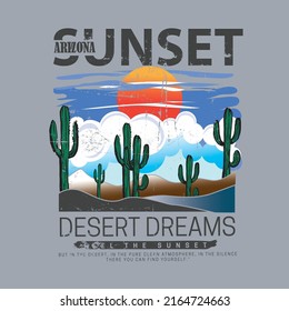 Arizona sunset, Western desert vector design for t-shirt. Arizona desert vibes retro design