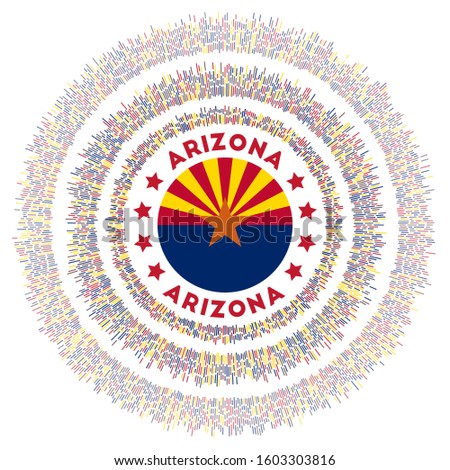 Arizona symbol. Radiant US state flag with colorful rays. Shiny sunburst with Arizona flag. Radiant vector illustration.