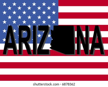 Arizona text with map on American flag illustration