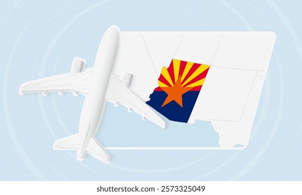 Arizona Travel Illustration with Plane and National Flag. Ideal for travel agencies, promotional materials, or geographic content related to Arizona.