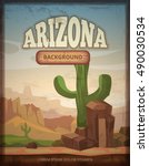 Arizona travel retro vector poster. Banner with green cactus illustration