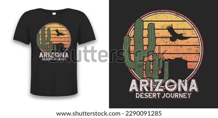 Arizona t-shirt design with cactus, eagle and rock mountains. Vintage t shirt print with grunge. Arizona tee shirt design. Vector.
