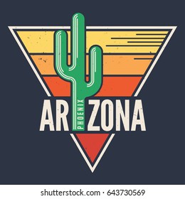 Arizona t-shirt design, print, typography, label with styled saguaro cactus. Vector illustration.