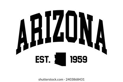 Arizona typography design with map vector. Editable college t-shirt design printable text effect vector	