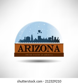 Arizona, United States of America city skyline silhouette in snow globe. Vector design.