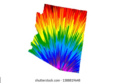 Arizona (United States of America, USA, U.S., US) -  map is designed rainbow abstract colorful pattern, State of Arizona map made of color explosion,