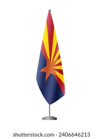 Bandera estadounidense de Arizona en asta para reuniones oficiales, fondo transparente, vector