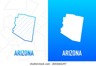 Arizona - U.S. state. Contour line in white and blue color on two face background. Map of The United States of America. Vector illustration.