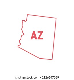 Arizona US state map red outline border. Vector illustration isolated on white. Two-letter state abbreviation. Editable stroke. Adjust line weight.