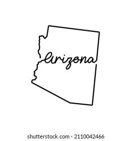 Arizona US state outline map with the handwritten state name. Continuous line drawing of patriotic home sign. A love for a small homeland. T-shirt print idea. Vector illustration.