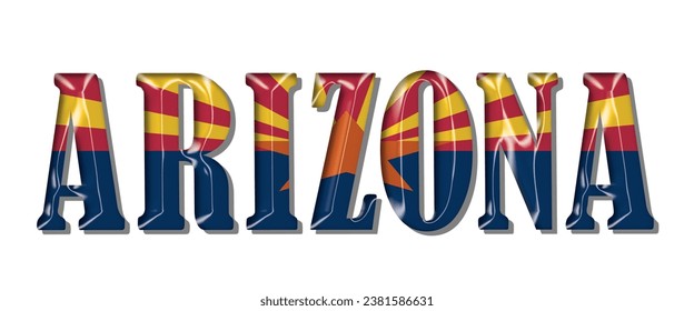 fuente de texto de la bandera ARIZONA USA, fondo de color de la bandera 3D ARIZONA USA, ilustración vectorial de la bandera ARIZONA USA