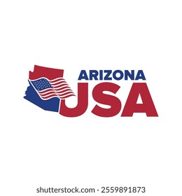 arizona usa logo with arizona city map elements and american flag for business identity and screen printing on t-shirts, shirts and others