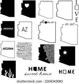 Arizona USA Map Symbol Icon Set. Flat Vector Art Design Clip Art Logo Collection Outline Vector Drawing