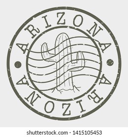 Arizona USA Stamp. Cactus Desert Silhouette Seal. Round Design. Vector Icon. Design Retro Insignia.