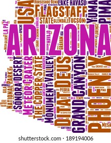 Arizona USA state map tag cloud illustration