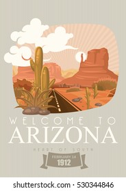 Arizona vector american poster. USA travel illustration. United States of America colorful greeting card.