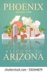 Arizona vector american poster. USA travel illustration. United States of America colorful greeting card.