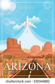 Cartel vectorial americano de Arizona. Ilustración de viaje de Estados Unidos. Tarjeta de felicitación colorida de Estados Unidos.