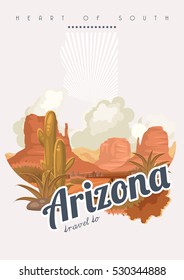 Arizona vector american poster. USA travel illustration. United States of America colorful greeting card.