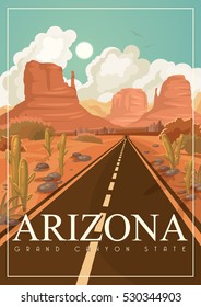 Cartel vectorial americano de Arizona. Ilustración de viaje de Estados Unidos. Tarjeta de felicitación colorida de Estados Unidos.