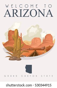 Arizona vector american poster. USA travel illustration. United States of America colorful greeting card.