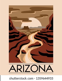 Arizona. Vector hand drawn landscape of desert isolated. Template for card, poster. banner, print for t-shirt, pin, badge, patch.