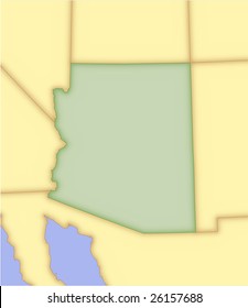 Arizona, vector map, with borders of surrounding states. 5 named layers, fully editable.
