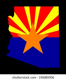 Arizona vector map silhouette and vector flag isolated on black background. High detailed illustration. 