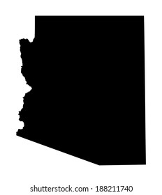 Arizona vector map silhouette illustration isolated on white background. High detailed. United state of America country.