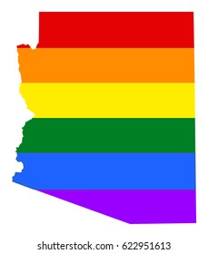 Arizona vector pride gay map with rainbow flag colors. United States of America. 