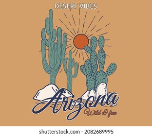 Arizona Vector T Shirt Design For Apparel, Sticker, Batch, Background, Poster And Others. Cactus Tree Graphic Print Artwork.