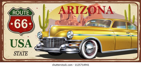 Arizona vintage metal sign, vector illustration.