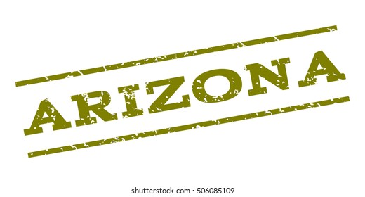 Arizona watermark stamp. Text Tag between parallel lines with grunge design style. Rubber seal stamp with dust texture. Vector olive color ink imprint on a white background.