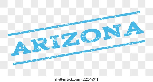 Arizona watermark stamp. Text tag between parallel lines with grunge design style. Rubber seal stamp with scratched texture. Vector light blue color ink imprint on a chess transparent background.