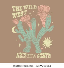 Arizona Western vintage wild west slogan design moon sun desert cactus