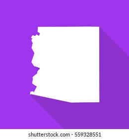 Arizona white map,border flat simple style with long shadow on purple background