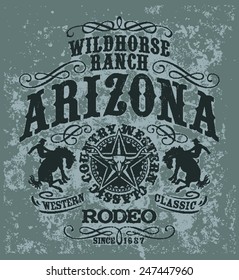 Arizona wild horse  rodeo, grunge vector artwork for t shirt in custom colors