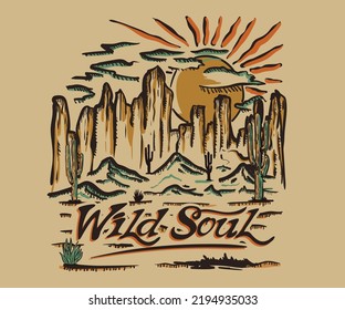 Arizona wild soul line vector t-shirt design. desert vibes artwork.